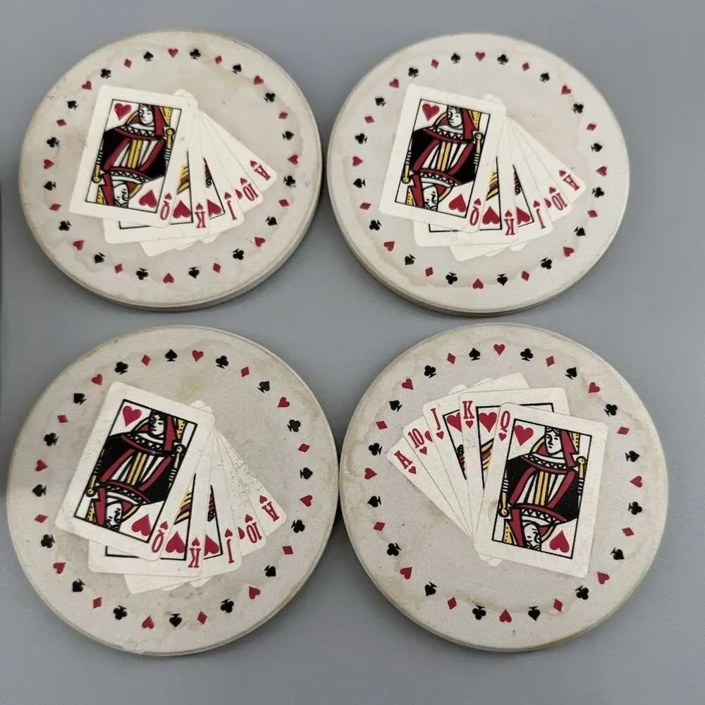 Vintage CoasterStone Playing Cards Stone Coasters Set of 4 With Original Box